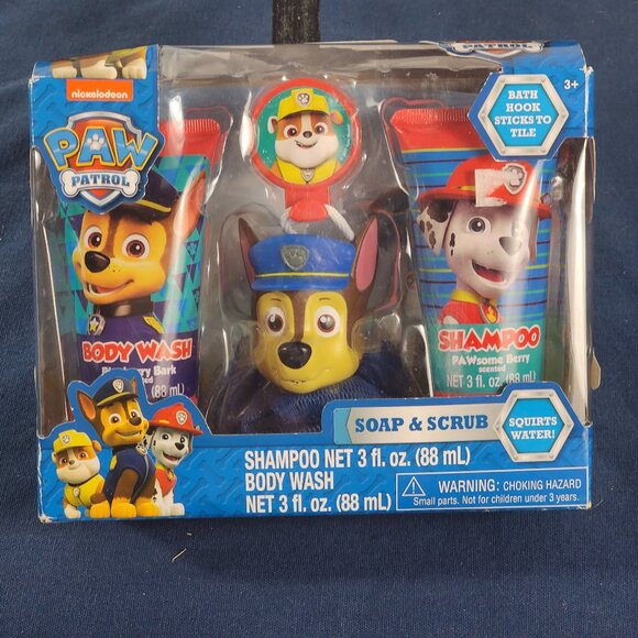 Nickelodeon Paw Patrol 4pc Soap Scrub Shampoo Body Wash Scrubby Hook Bath Set - Picture 1 of 16